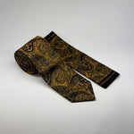 Milano Couture Gold/Black Paisley Pattern Tie & Pocket Square Set