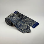 Milano Couture Grey/Navy Paisley Pattern Tie & Pocket Square Set