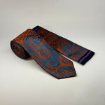 Milano Couture Orange/Navy Paisley Pattern Tie & Pocket Square Set