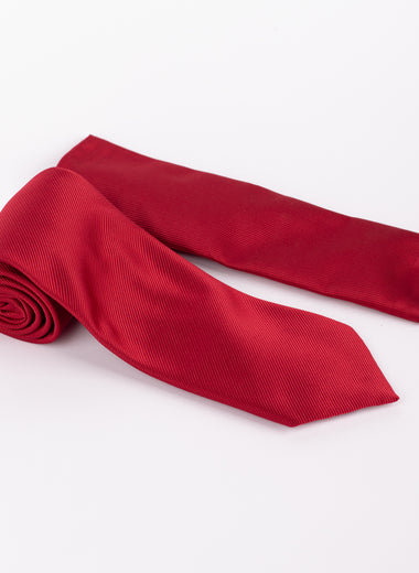 Milano Couture Red Diagonal Striped Tie & Pocket Square Set