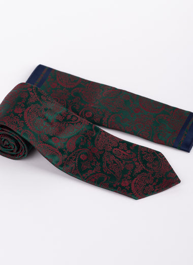 Milano Couture Red/Green Paisley Tie & Pocket Square Set