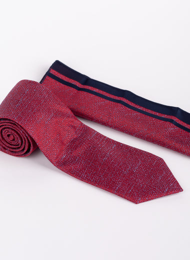 Milano Couture Red/Navy Houndstooth Tie & Pocket Square Set