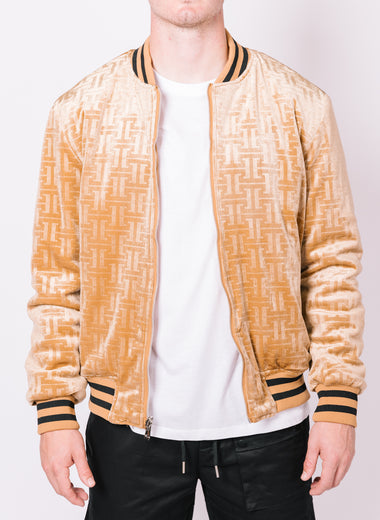 Camel Patterned Velour Bomber