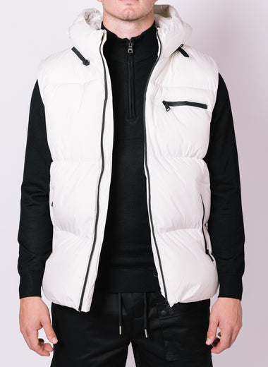 White Contrast Pocket Detail Hooded Gilet