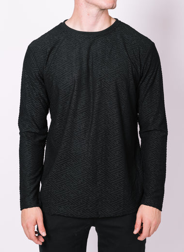 Black Basketweave Pattern Long Sleeve Tee