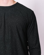 Black Basketweave Pattern Long Sleeve Tee