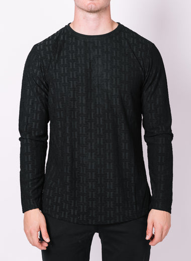 Black Patterned Long Sleeve Top