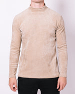 Beige Ribbed Mock Neck Sweater