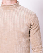 Beige Ribbed Mock Neck Sweater