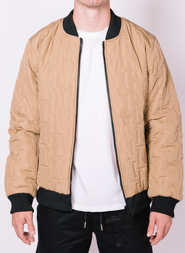 Beige Patterned Reversible Bomber