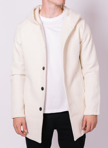 Cream Button Up Hooded Coat