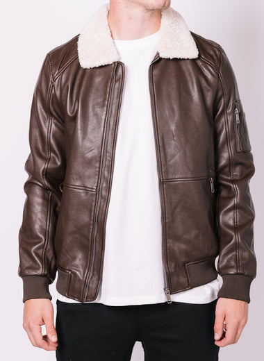 Brown Fur Collar Aviator Jacket