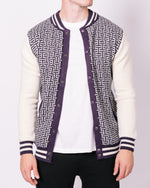 Navy & White Contrast Patterned Bomber