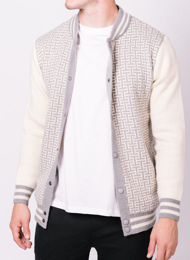 Grey & White Contrast Patterned Bomber