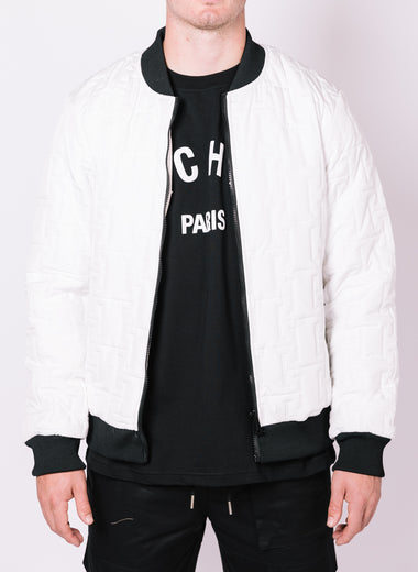 White Patterned Reversible Bomber