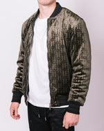 Khaki Patterned Velour Bomber