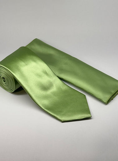 Milano Couture Light Green Satin Tie & Pocket Square Set