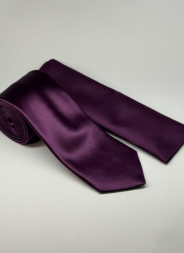 Milano Couture Purple Satin Tie & Pocket Square Set