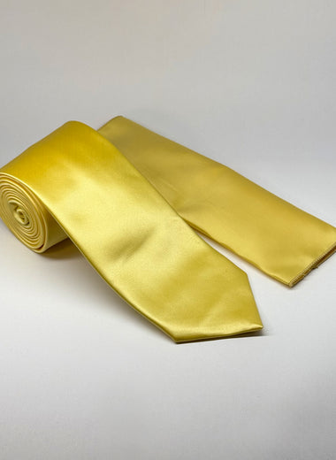 Milano Couture Yellow Satin Tie & Pocket Square Set