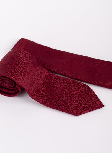 Milano Couture Wine Mini Paisley Pattern Tie & Pocket Square Set